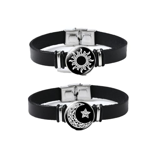 Image of 2pcs Sun And Moon Bracelet, Couple Bracelet Long Distance, Sun and Moon Bracelet for Romantic Partners,Without Vibration and Lighting Function Couple Bracelet Long Distance, Best Friend , Black