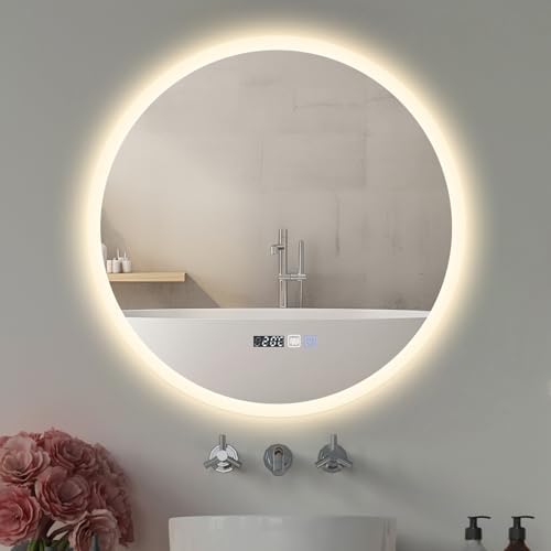 50cm Round LED Mirror Bathroom, Bathroom Mirror with LED Lights, Circle ...