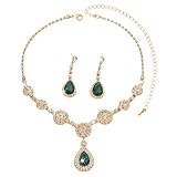 XFSRG Joyas de Mujer Moderno Con Incrustaciones Circonita Conjunto Collar y Pendientes Conjunto de Joyas Ideal para Bodas y Fiestas(Oro)