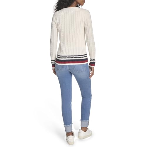 Image of Tommy Hilfiger Women's Cotton Crewneck Cable Sweater