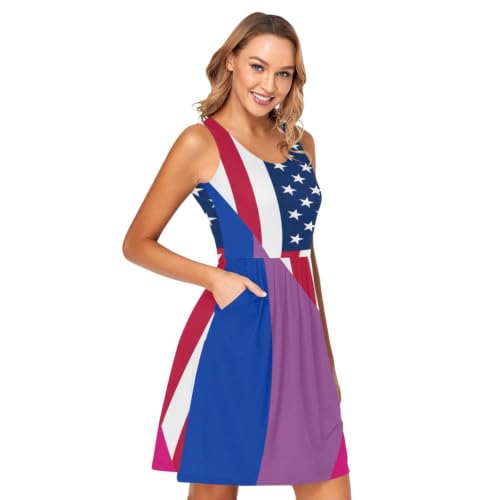 Robe courte drapeau USA bisexuel décontractée sans manches femme avec poches