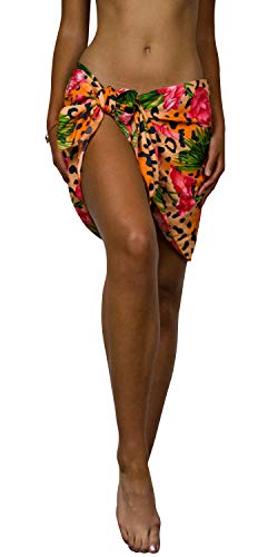 King Kameha Funky Hawaïenne Cover-Up Paréo Sarong, Leopard Flowers, Orange, Petit