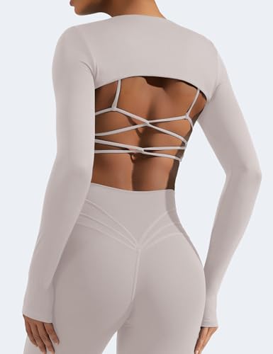 Image of YEOREO Women Crop Top Long Sleeve Bolero Open Front Workout Cropped Shirts Sports Shrug