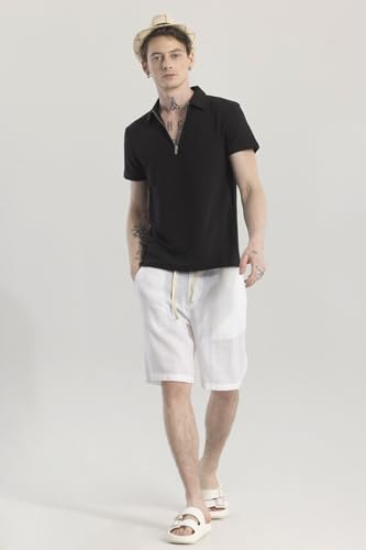 Image of SNITCH Black Textured Polo T-Shirts