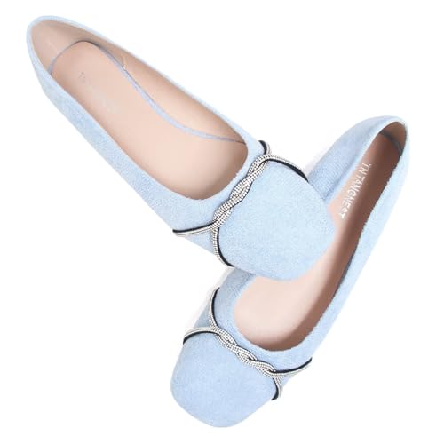 Image of TN TANGNEST Womens Casual Flats Chain Ballet Flats | Fashion Pointed Toe Rhinestone Flats, Comfort Slip On Dress Shoes for Business Work Office Wedding Party