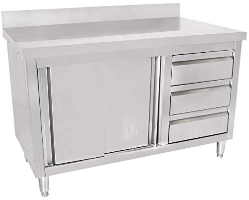 Beeketal \'BAS120-70R\' Gastro Edelstahl Küchenschrank mit 3 Schubladen (rechts), 2 Rolltüren und 4 verstellbaren Standfüßen, Küchen Arbeitsplatte mit 10 cm Aufkantung - (L/B/H) ca. 1200 x 700 x 950 mm Beeketal \'BAS120-70R\' Gastro Edelstahl Küchenschrank mit 3 Schubladen (rechts), 2 Rolltüren und 4 verstellbaren Standfüßen, Küchen Arbeitsplatte mit 10 cm Aufkantung - (L/B/H) ca. 1200 x 700 x 950 mm