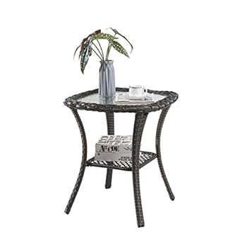 Alternative view of HUMMUH Patio Wicker Side Table Outdoor, Rattan End Table Glass Top Coffee Table with Storage Grey