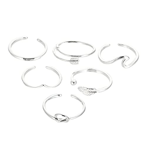 ODHLMFQ 6Pcs Adjustable Open Ring Set Women Stackable Silver Fashion Rings for Daily Wear and Special Occasions Stylish Finger D