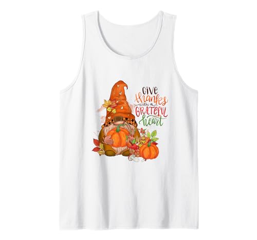 Otoño Gnomo Otoño Acción de Gracias Gracias Corazón Agradecido Camiseta sin Mangas