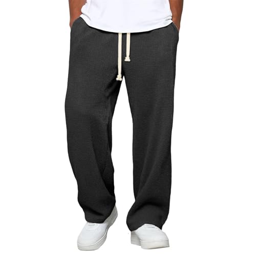 Waffle Pants for Men Textured Knit Drawstring...