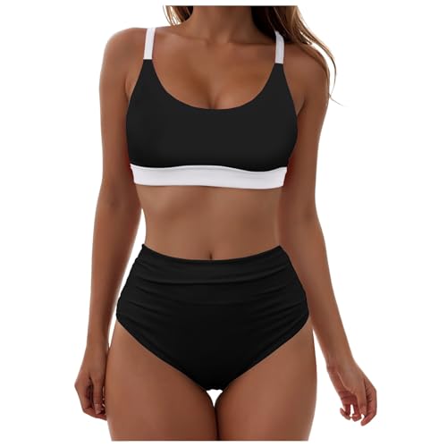 Bikini de cintura alta para mujer, tirantes trenzados con parte inferior reversible, conjunto de bikini de dos piezas para mujer, traje de baño de dos piezas para mujer, trajes de baño de un hombro