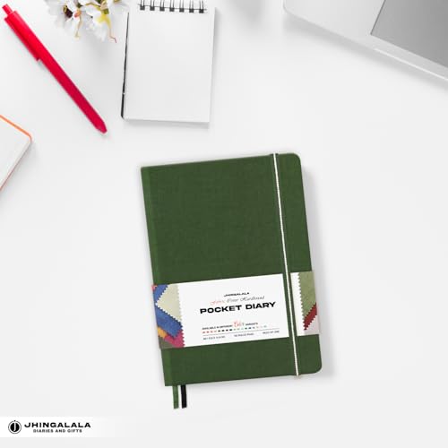 Image of Jhingalala Diaries - Fabric Cover Hardbound Pocket Journal Notebook I Fabric Series Journal Diary For Girls and Women I Pocket Diary With Elastic Closure I Size A6 I 192 Ruled Pages (Olive Green)