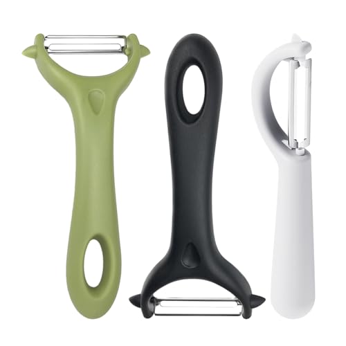 2 Pieces of Y-Type Peelers and 1 Piece of P-Type Peeler, Stainless Steel Manual Peeler, Multi-Functional Planer, Kitchen Utensils, Suitable for Peeling Fruits (Green, Black)