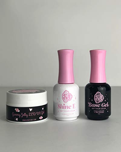 Exclusive Nail Couture Gummy Jelly LED/UV Diamonds Gel, Base Coat, Shine E Top Coat