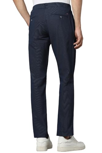 Image of Louis Philippe Men's Slim Fit Textured Cotton Blend Casual Trousers