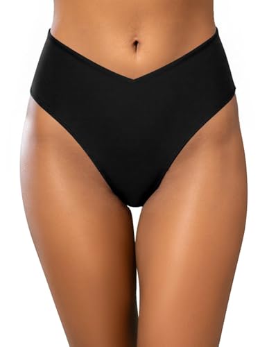 SHEKINI Damen V Schnitt Bikini Boden hohe Taille Badeanzug Boden Moderate Abdeckung SchwimmhoseXLSchwarz