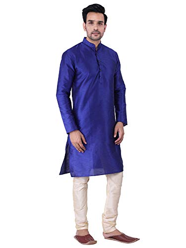 Image of HUZUR Men's Silk Solid Straight Long Kurta Pyjama Set| Ethnic Wear