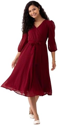 AASK Women Fancy & Solid Maroon Color Fit and Flare,Knee Length Designer Dress for Women,2XL