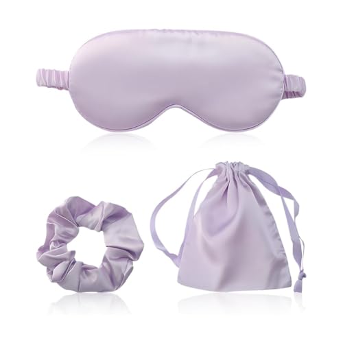 Máscara de seda para dormir para mujeres y niñas, juego de antifaz de seda para dormir con correa ajustable, ligero y transpirable, perfecto para viajes, siestas o uso nocturno (morado)