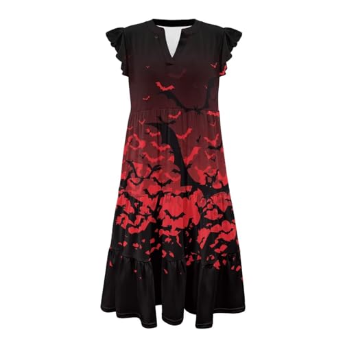 Image of Womens Summer Dress Ruffle Sleeve V Neck Dress Casual Fit Flowy Beach Vacation Sundress with Pocket S-2XL