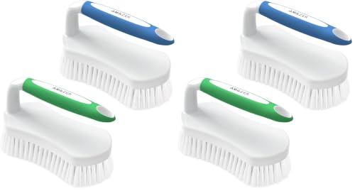 Image of Amazer Scrub Brush for Cleaning Comfort Grip Shower Scrubber Flexible Stiff Bristles with Handle Heavy Duty Cleaner Brush for Tub Sink Carpet Floor - Pack of 4 (Blue+Green)