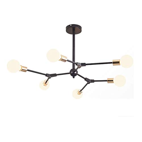 Chandelier ajustable à 6 lumières Hanamaki noir antique et doré pour cuisine