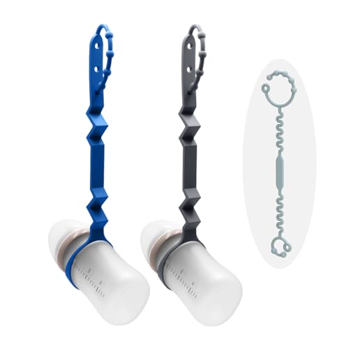 Image of LJOWJVA Sippy Cup Holder Strap - Securely Attach Sippy Cups and Bottles with Food-Grade Silicone Straps for High Chairs, Strollers, Car Seats, Cribs - High Chair Accessories (Blue+Dark Gray+Gray)