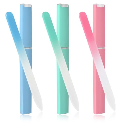 Conjunto de 3 limas de uñas de cristal,Lima De uñas Profesional,limas de uñas de cristal,Lima de Cristal para Manicura de Uñas Naturales(Rosa/Verde/Azul)