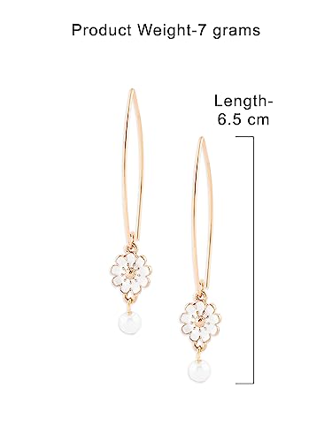 Image of Zaveri Pearls White Enamel Flower Contemporary Drop Earring For Women-ZPFK16140