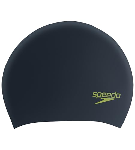 Image of Speedo Unisex Kids Long Hair Chlorine Resistant Swim Cap for Boys and Girls - Black & Green