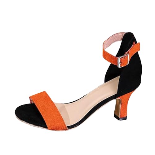 Dasongff - Sandalias para mujer, zapatos de tacón y mujer, cómodas, clásicas, sandalias de tacón para mujer, con brida de tobillo, ajustable, plataforma de punta abierta, verano ligero, Naranja 1., 37