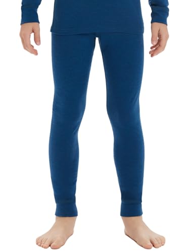 Iguana Unisex Kids 100% Merino Wool Base Layer Pants Thermal Underwear Bottom for Girls and Boys Navy Blue 9-10