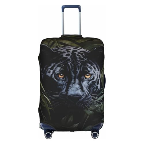 Black Leopard Print Print Travel Elastic Suitcase Luggage Baggage Cover Protector, Washable And Anti-Scratch