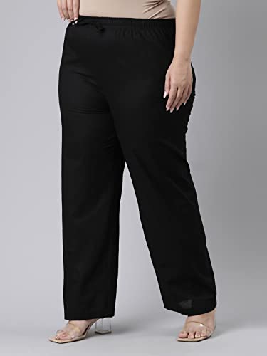 Image of GO COLORS Women Blue Stripe Cotton Wide Pants