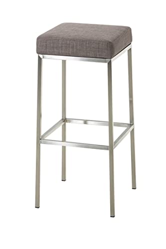 TPFLiving Taburete Montana-E5 con cómodo reposapiés y acolchado grueso de alta calidad, estructura de 4 pies de acero inoxidable – taburete de barra – Silla de bar – Superficie del asiento: tela gris