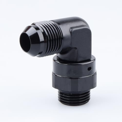 Image of AC PERFORMANCE Aluminum 90 Degree -8 AN Male Flare to -8 AN Male Swivel Fitting Adapter With AN8 O-ring ORB Port, Black