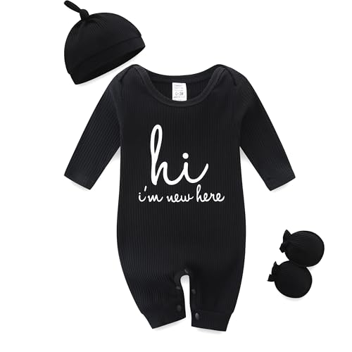 Image of Newborn Baby Girl Clothes Boy Onesies Ribbed Romper Coming Home Outfits Letter Print 0~3Months Bodysuit