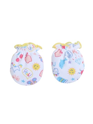Image of Baby Eli Cotton Newborn Mittens (Picot Wrist) Set of 6 for Baby Boys & Girls 0-6 Months | Soft and Cozy Unisex Infant Gloves | Assorted Baby Hand Gloves | Adjustable Scratch Protection