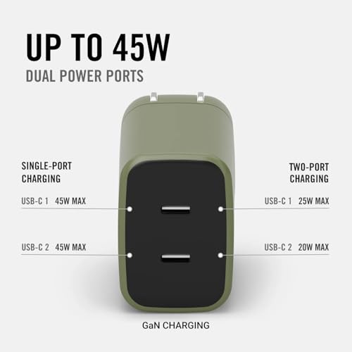Image of Ridge 45W Charger for Power Bank, Dual USB-C Ports, Laptop-Grade Power with Complete Cable Kit Included - Matte Olive