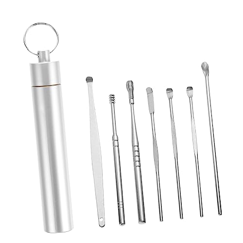 FRCOLOR 7個耳垢クリーンキット ステンレス製耳勺 便利な収納ケース付き 点 耳掃除ツール 耳かき 耳かき用マッサージ器