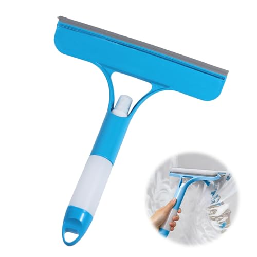 mgmooa 3 in 1 Window Cleaning Scraper with Sprayer All-Purpose Squeegee for Shower Glass Car Windows Mirrors & Home Window Cleaner Tool with Built-in Spray Bottle (Blue)