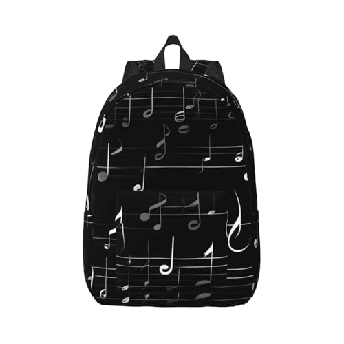 Mochila para hombres y mujeres con estampado musical negra para viajes largos