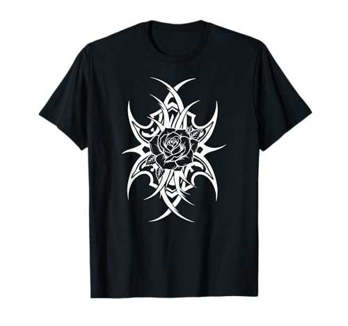 Gothic Rose Tribal Art Edgy Flower Tattoo Style T-Shirt