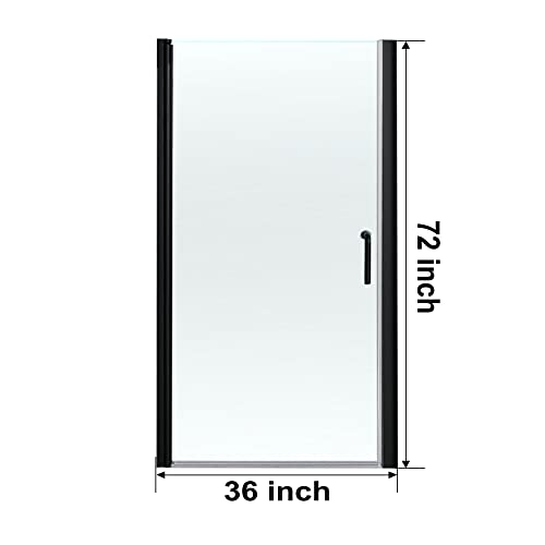 Grogro Black Pivot Swing Shower Door, 36-37.5" W X 72" H Frameless Shower Glass Door,1/4 In Thick Clear Tempered Glass Shower Panel,Matte Black Finish,Shower Doors Can Be Reversible Installation #TOP3