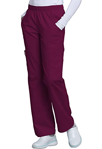 Cherokee Women's Workwear Scrubs Core Stretch Pull-On Cargo Pant, Wine, Large