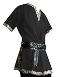 Mens Medieval Knight Tunic Renaissance Mercenary Scottish Costume Warrior LARP Halloween Tops Black