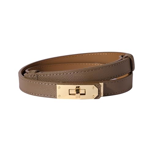 Image of Ovekaut Women Skinny Leather Belt Solid Color Alloy Turn Lock Adjustable Waistband for Dresses Jeans Coats