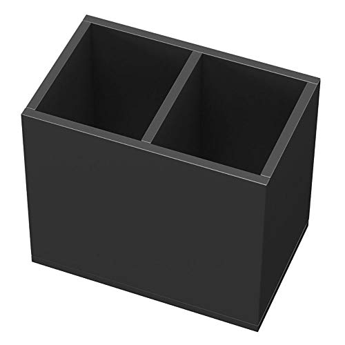 Image of NIUBEE Acrylic Pen Holder 2 Compartments, Black Pencil Organizer Cup for Countertop Desk Accessory Storage