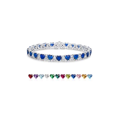 ETERMBOL September Birthstone Tennis Bracelets for Women 925 Sterling Silver Heart Shaped Sapphire Celtic Trinity Knot 7 Inch Charm Trendy Hypoallergenic Anniversary Birthday Gifts