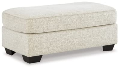 Signature Design by Ashley Valerano Contemporary Crosshatched Chenille Upholstered Ottoman, Cream & Brown
